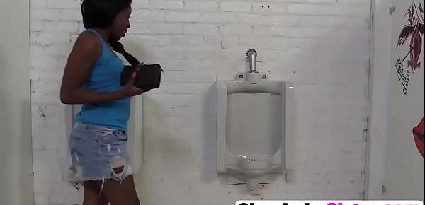  Ebony babe Brie gets filled with cock in glory hole